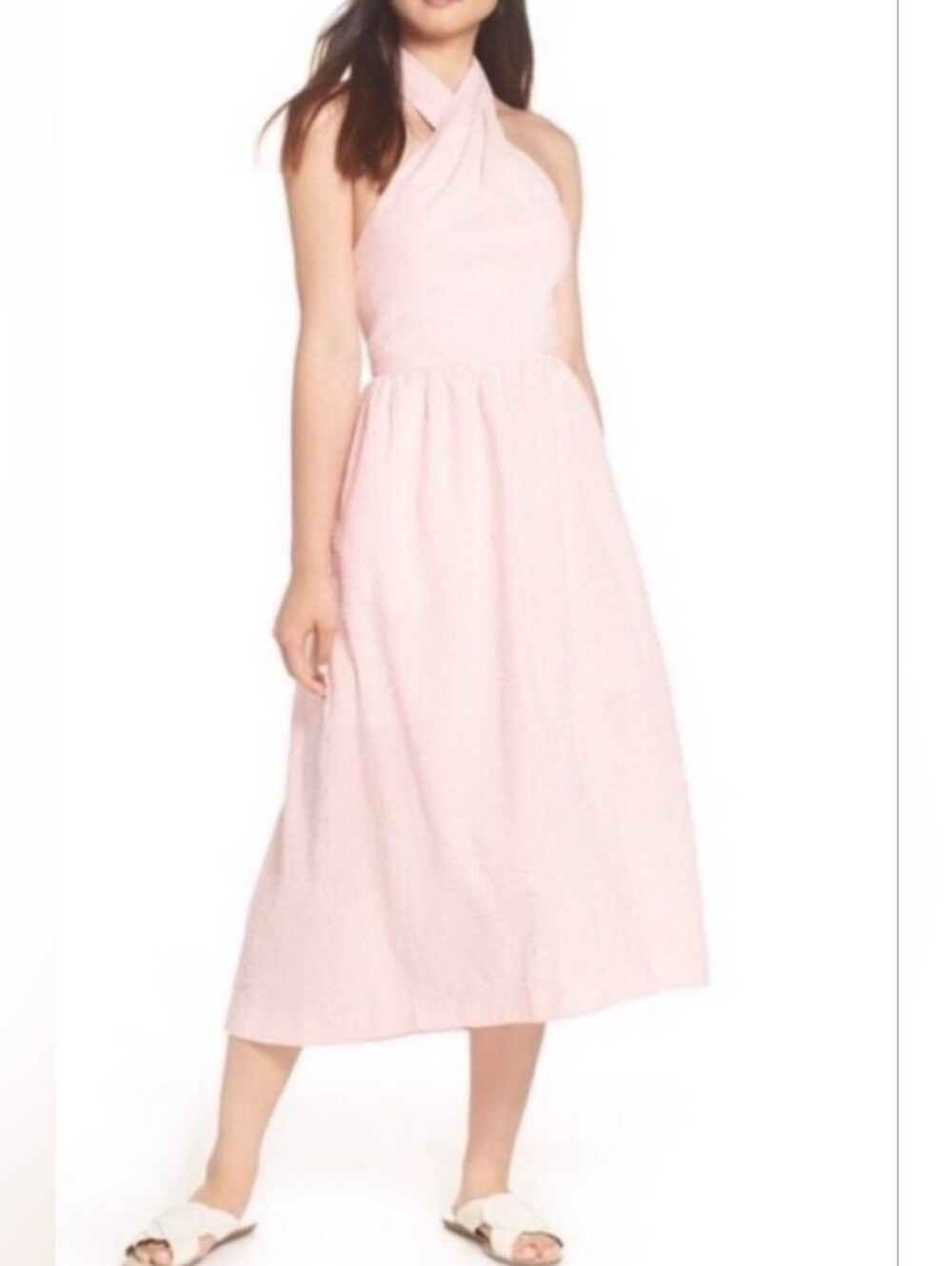J.CREW Sarong Halter Striped Seersucker Summer Party Midi Maxi Dress 20 NEW